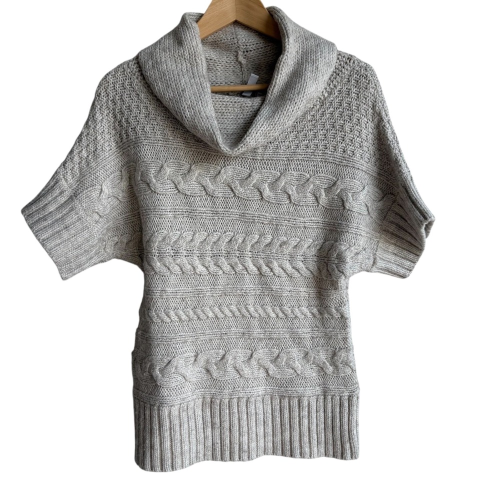 Relativity Wool Blend Cream Gray‎ Cable-Knit Cowl Neck Sweater Size Medium